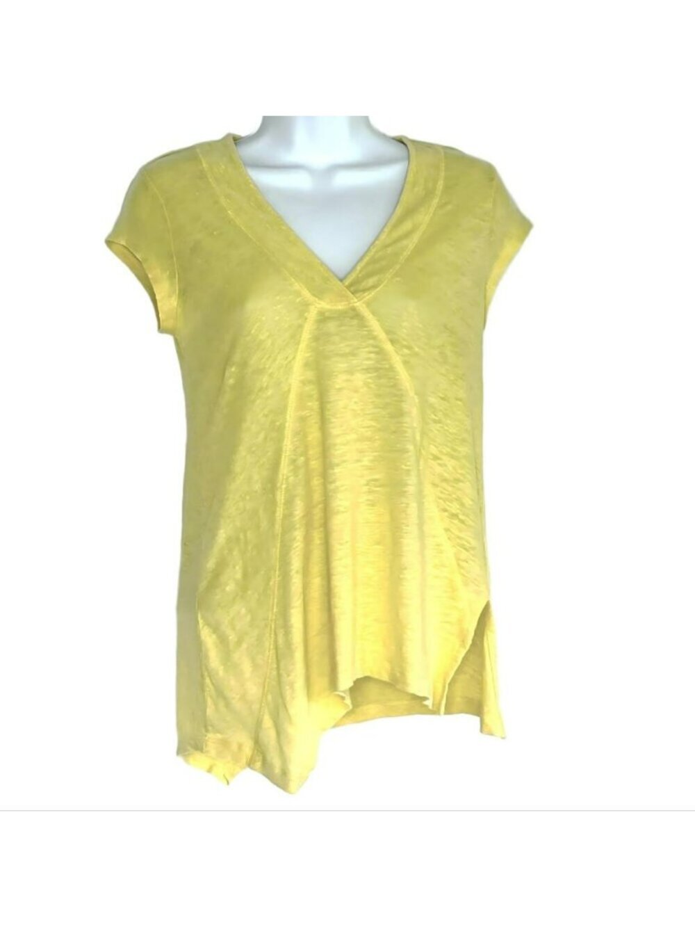 Meadow Rue Anthropologie Top XS 100% Linen Asymmetrical Coastal Beach Yellow
